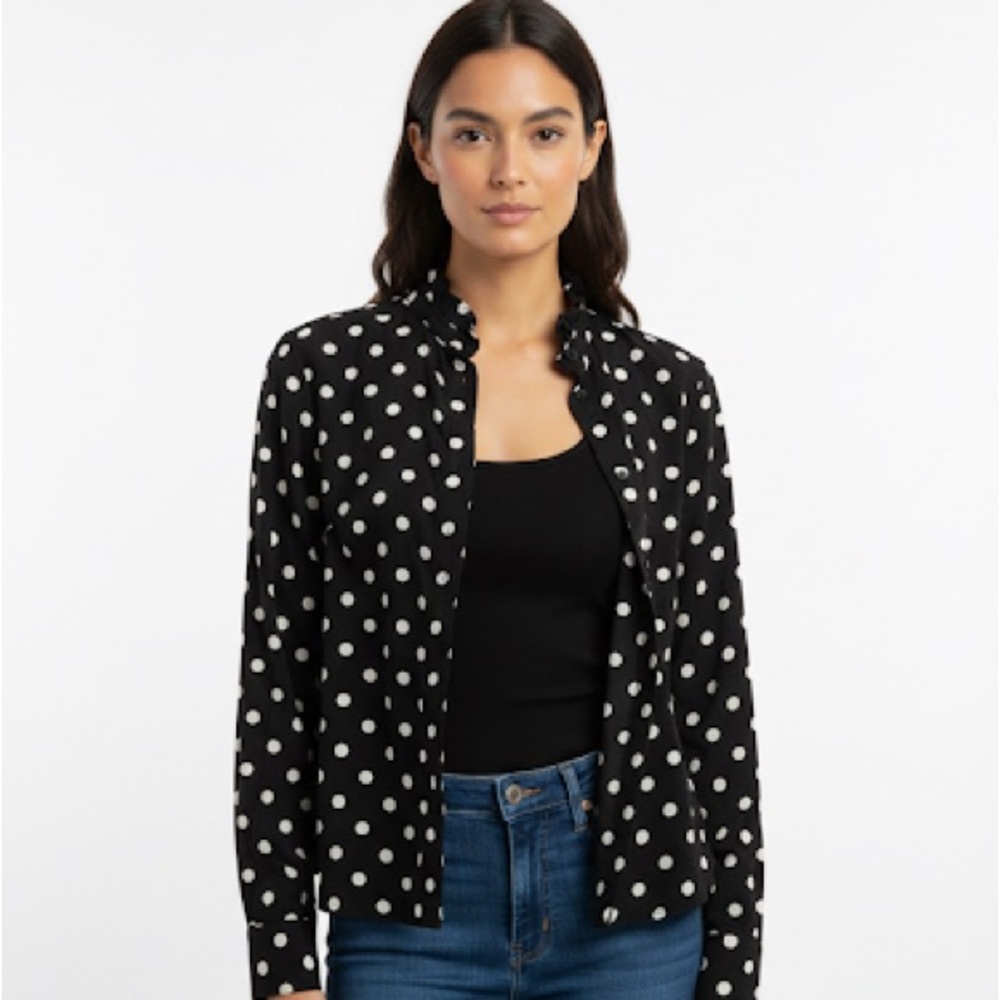 ALLSAINTS Small Black White Polka Dot Long Sleeve Button Blouse